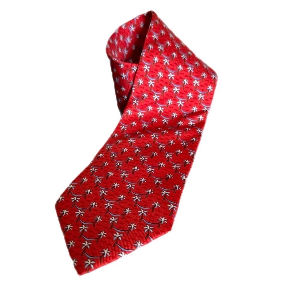 BROOKS BROTHERS COUNTRY CLUB SILK PALM TREE HAMMOCK RED NOVELTY TIE - Picture 3 of 7